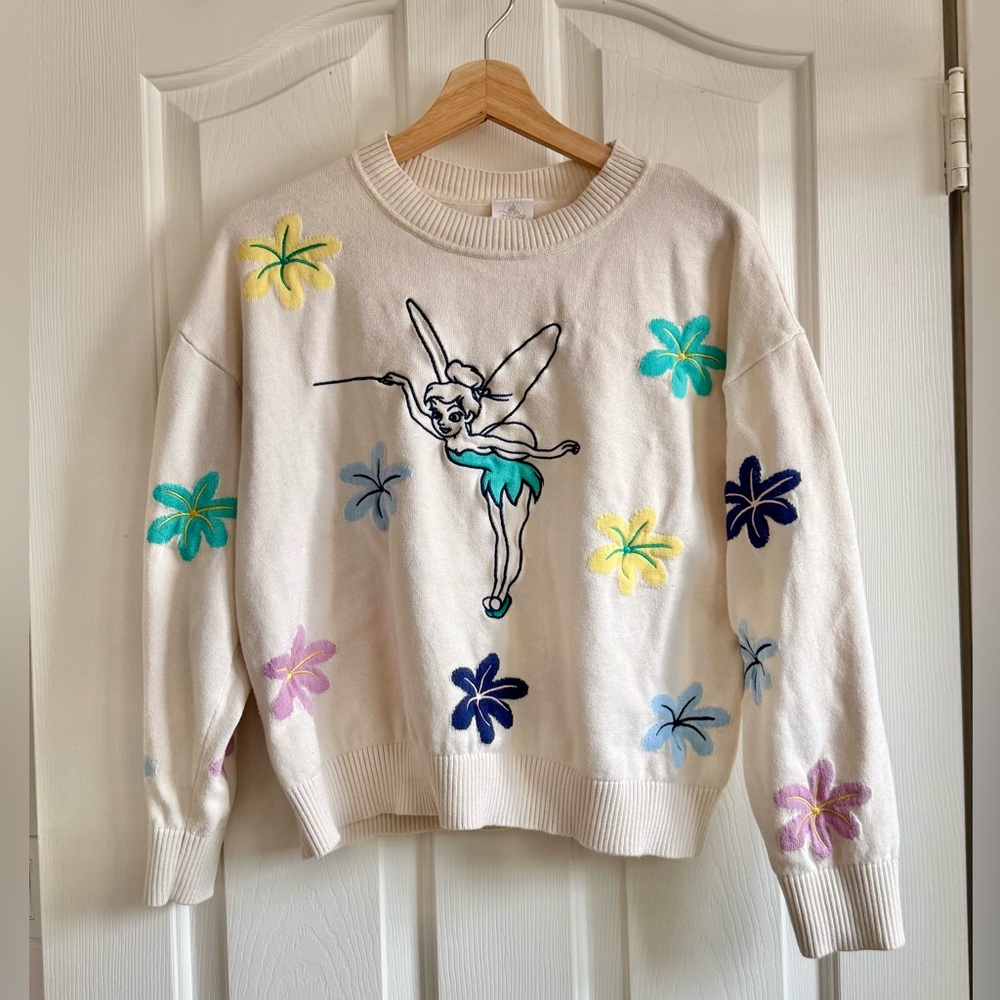 Disney Parks Tinker Bell Floral Embroidered Sweatshirt - Size L